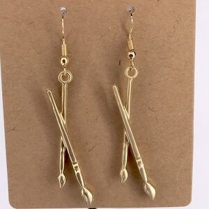 18k Gold Platted Hook Cute Paint Brush Dangle Earrings